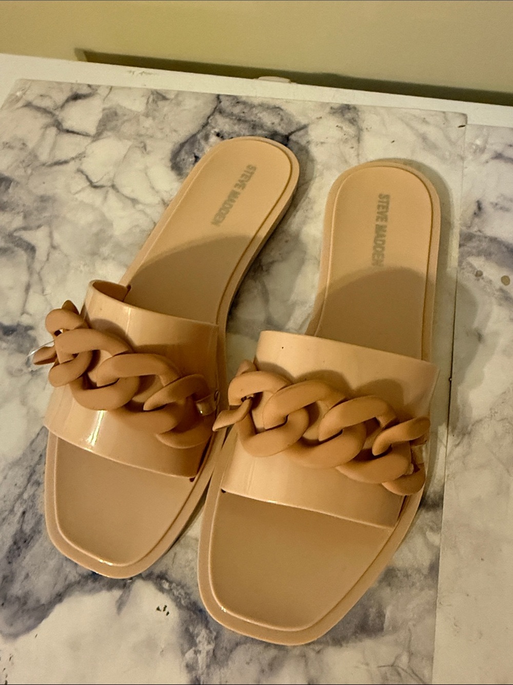 Steve Madden Nude Tan Chain Slide Sandals